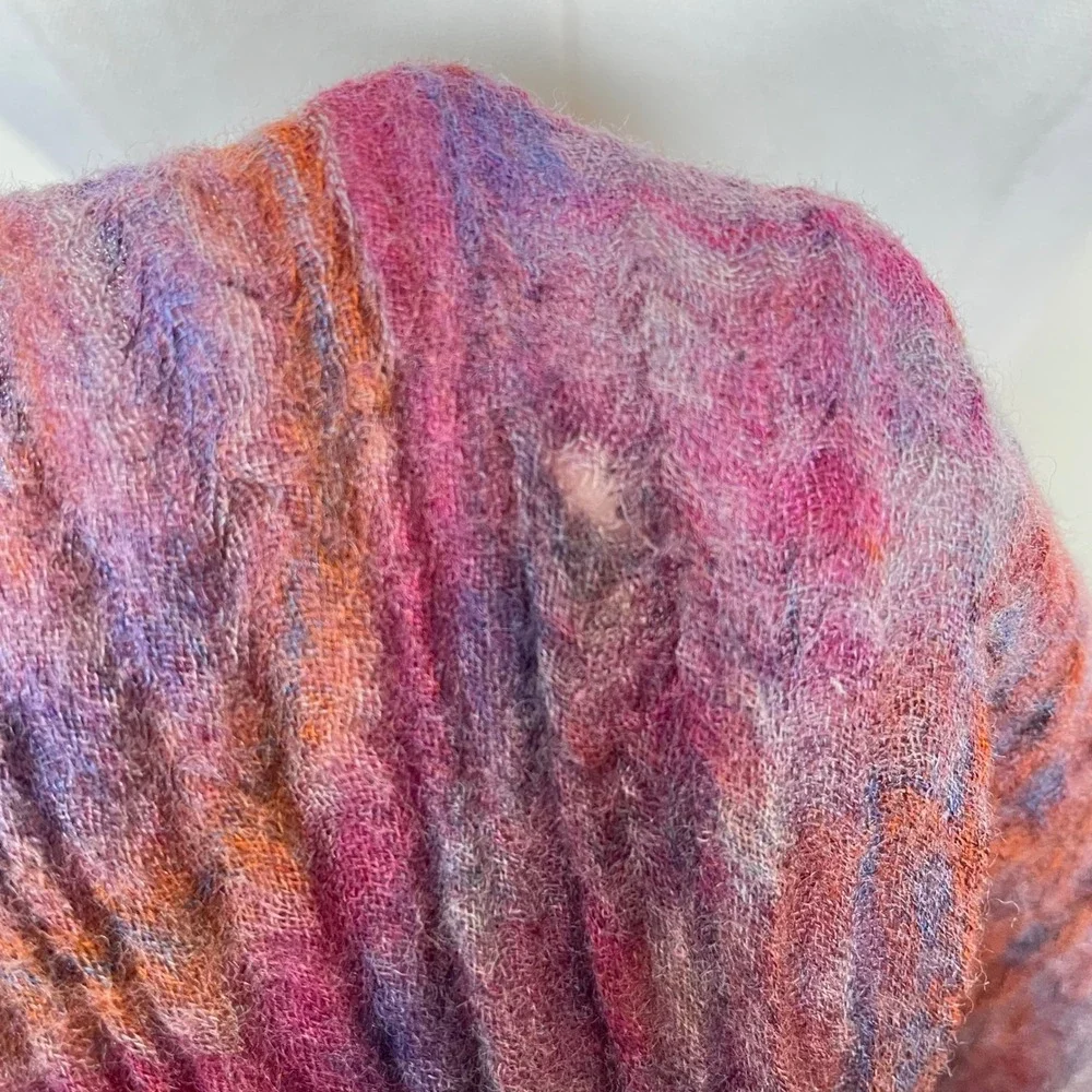 FRAAS Scarf Ikat Pattern Gray Pink Orange Blue Lightweight Boho Crinkle Gauze‎